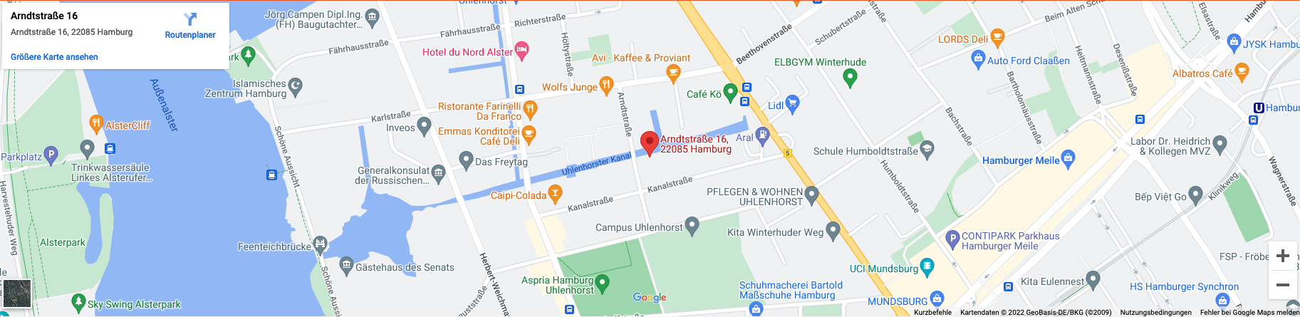 Google-Karte mit rotem Ortsmarker der Praxisadresse