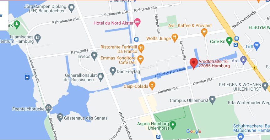 Google-Karte mit rotem Ortsmarker der Praxisadresse